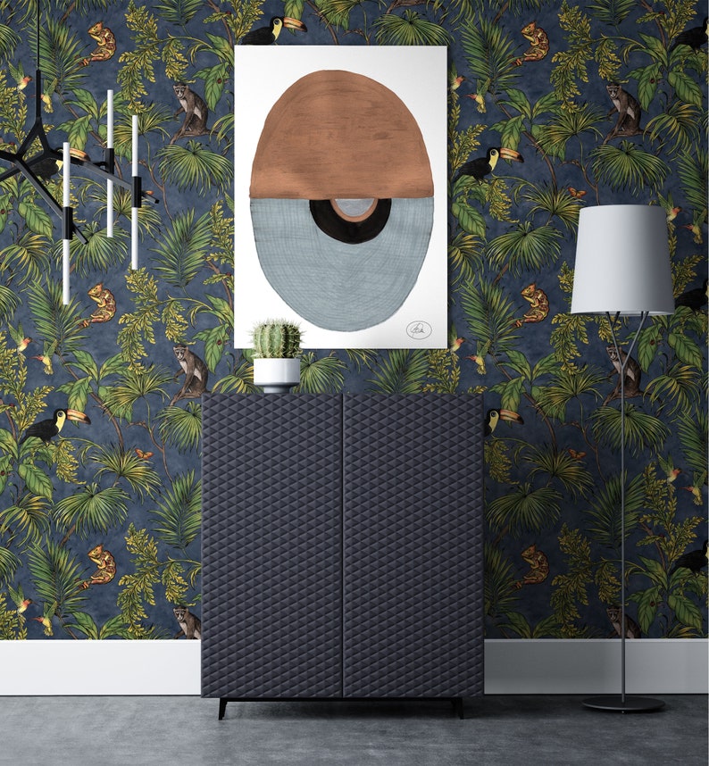 NEWROOM Wallpaper Modern Flowers Jungle Green Fleece Wallpaper Blue Fleece Modern Pattern Wallpaper Floral Wallpaper Floral image 5