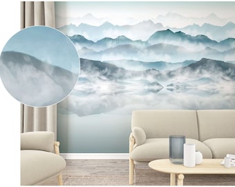 NEWROOM non-woven wallpaper [2.70 x 2.12 m] seamlessly large areas possible - photo wallpaper mountains sea fog Made in Germany