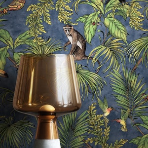 NEWROOM Wallpaper Modern Flowers Jungle Green Fleece Wallpaper Blue Fleece Modern Pattern Wallpaper Floral Wallpaper Floral image 1