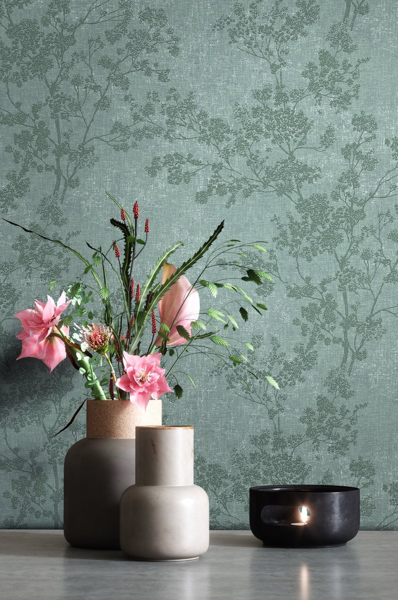 NEWROOM Wallpaper Green Non-woven Wallpaper Flowers Floral Floral White Dark Green Leaves Flowers Pattern Wallpaper Modern Nature image 1