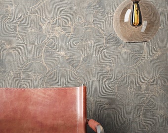 NEWROOM Wallpaper Brown Non-woven Wallpaper Glossy - Pattern Wallpaper Ethno Black Circles Spiral Metallic Glamour Tree Disc