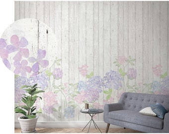 NEWROOM non-woven wallpaper [2.70 x 1.59 m] seamlessly large areas possible - photo wallpaper flowers lilac wood Made in Germany