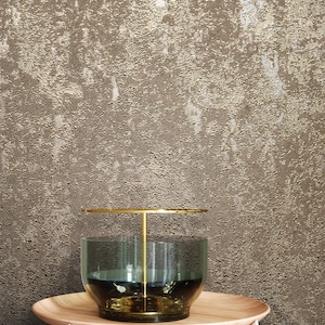NEWROOM Carta da parati marrone non tessuto Carta da parati leggermente lucida - Carta da parati in calcestruzzo Uni Oro Argento Intonaco calcestruzzo moderno industriale Aspetto intonaco Aspetto