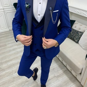 Men royal blue Suit Party Wear Suit Groom Wear Suit Wedding Suit 3 Piece royal Suit Gift For men Elegant One Button Slim Fit Suits
