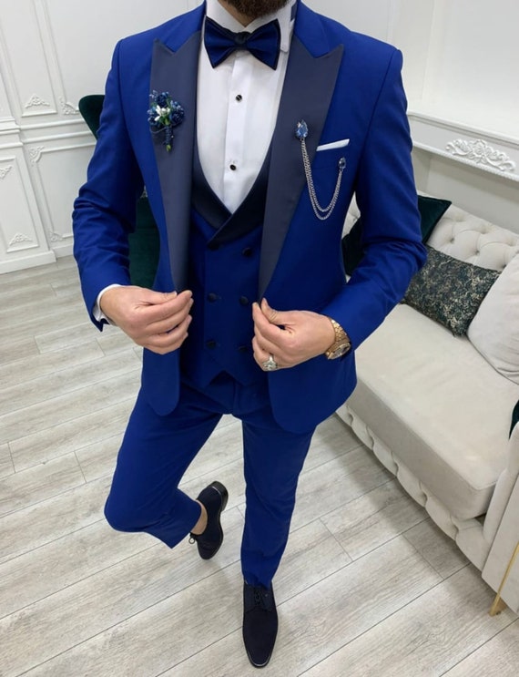 syndroom hybride ruimte Mannen koningsblauw pak Party Wear Suit Bruidegom Wear Suit - Etsy België