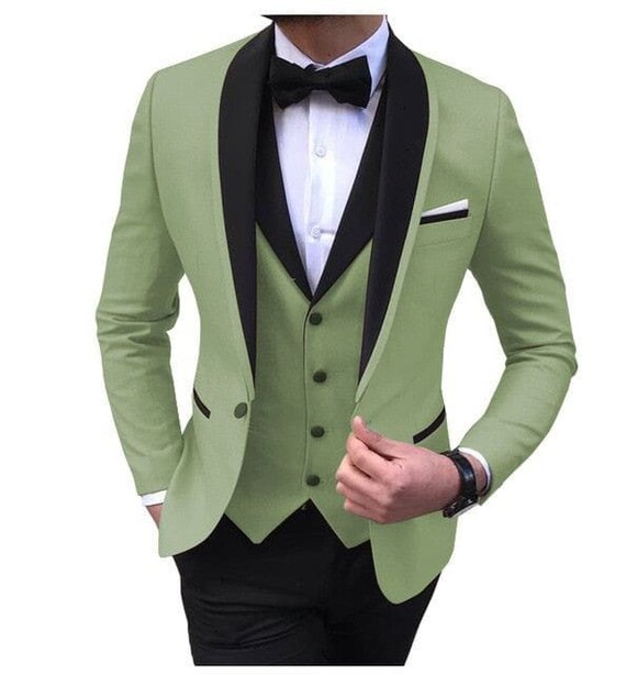 Men Sage Green Suit Tuxedo 3 Piece Green Designer Formal Etsy