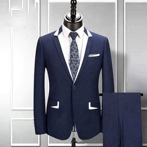 Men Wedding Navy Blue 3 Piece Suit Designer Formal Fashion - Etsy