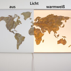 Wandbild Weltkarte Falling Leaves I Echtstein I Maß 120 x 61cm I Mit Beleuchtung I TipTa Light
