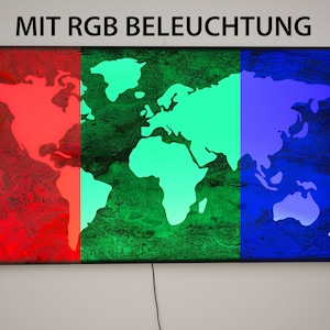 Wandbild Weltkarte Falling Leaves I Echtstein I Maß 120 x 61cm I Mit RGB - Beleuchtung I TipTa Light