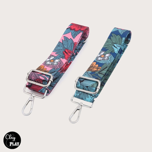 Floral Adjustable and Detachable Crossbody Bag Strap Replacement- Pink or Blue