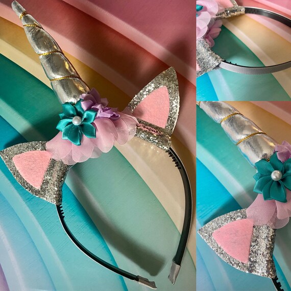 Floral and Silver Glitter Unicorn Hair Band Childrens Party Etsy