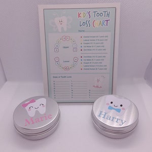 Personalised Mini Tooth Fairy Tin & Tooth Chart - Keepsake Tin - Girls or Boys - Tooth Fairy Exchange