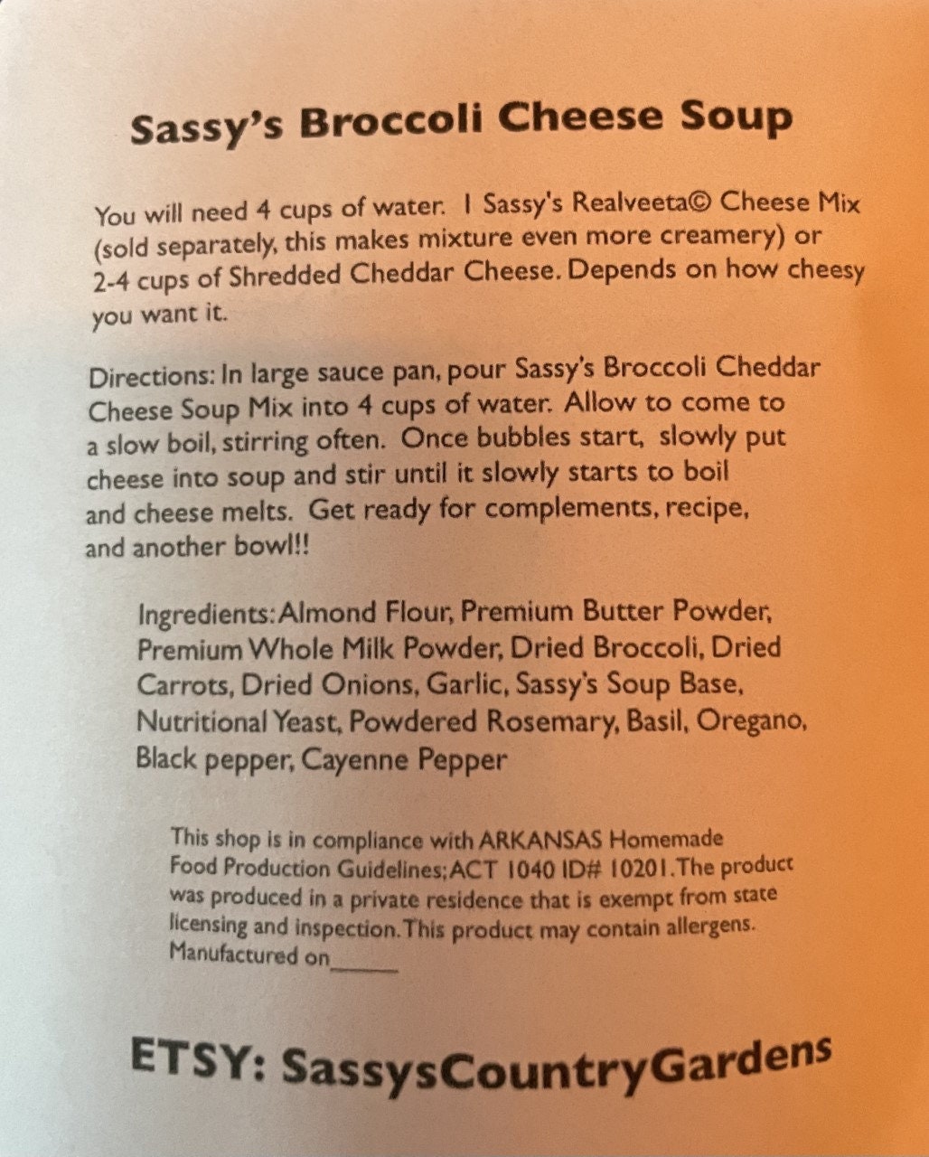 Broccoli Cheddar Cheese Soup Mix Gluten Free No MSG No Etsy