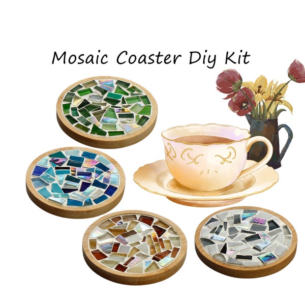 Mosaic coaster diy kit,Stained glass coaster diy,Crafts diy kit for adults kid,Team diy kit,Custom Initials coaster,diy gift for mom