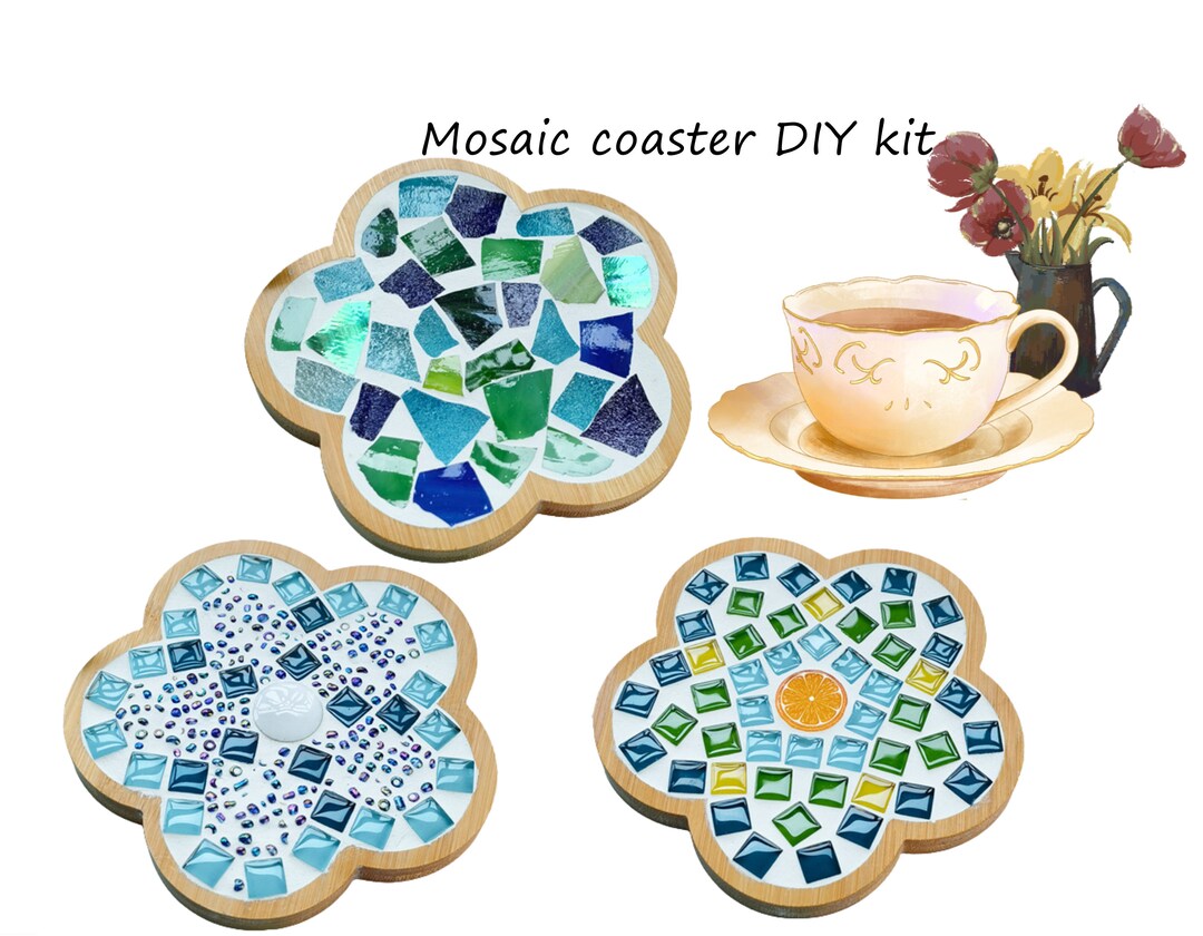 Mosaic Coaster DIY Kit,stained Glass Craft Kit for Adult,colored Glass