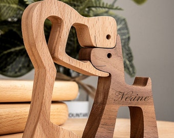 Nombre grabado personalizado Pequeño hombre de madera perro decoración mujer perro adornos de madera un hombre un perro, mujer y perro, decoración del hogar regalo de cumpleaños personalizado