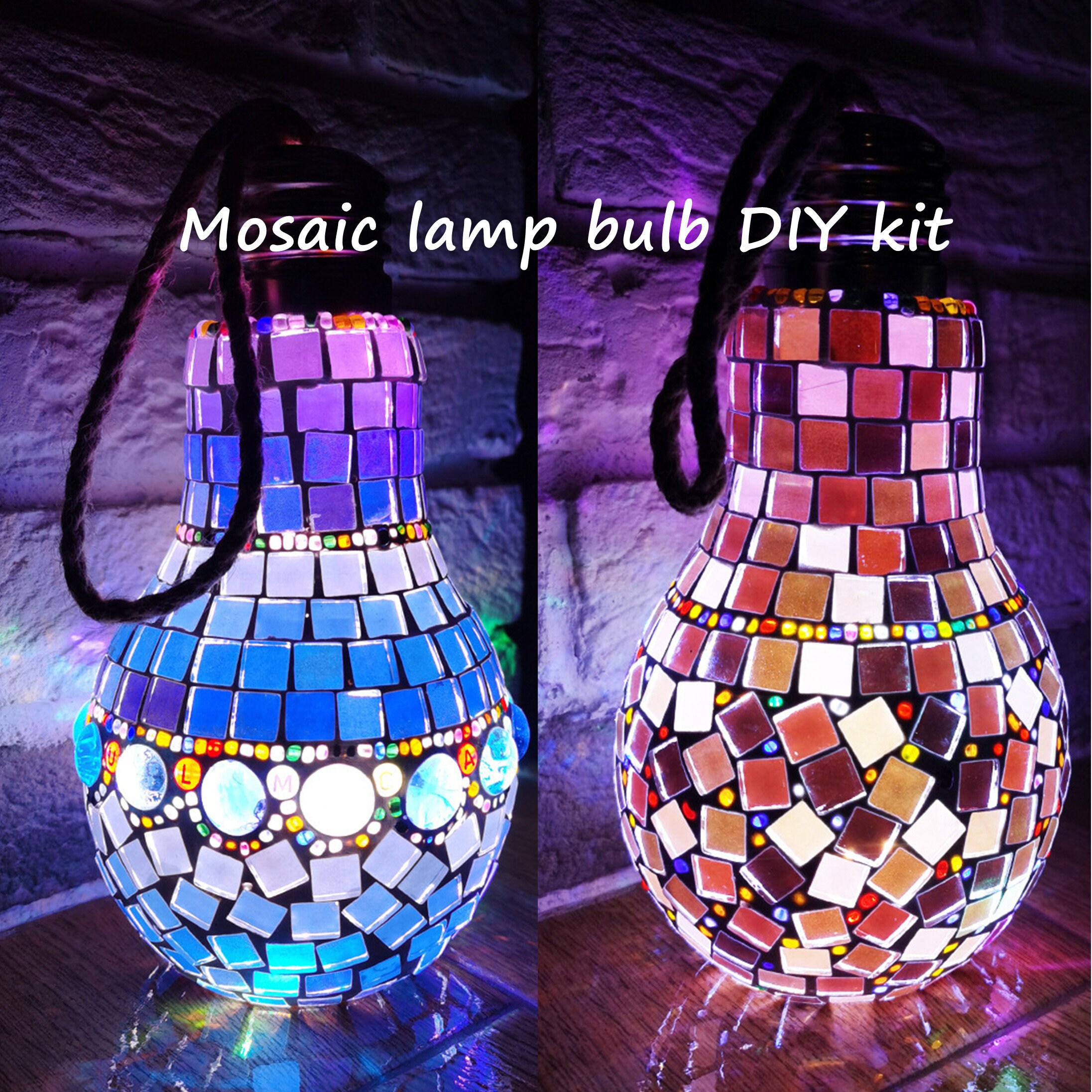 Mosaic Lamp Bulb DIY Kit stained Glass Night Light desk Lamp Diy