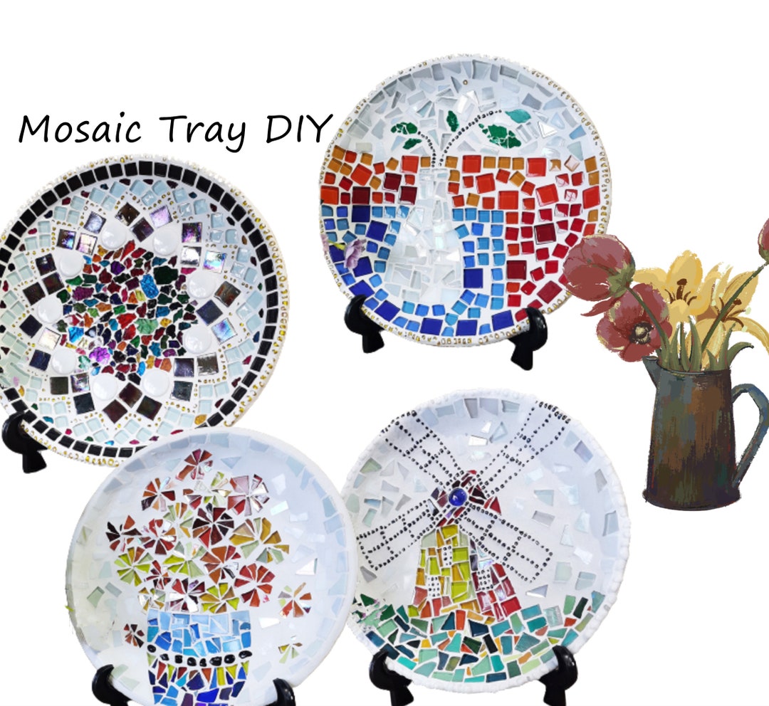 Mosaic Wooden Tray Kit,mosaic Tray Diy,mosaic Platters Kit,stained Glass Craft Saucer,mosaic Diy
