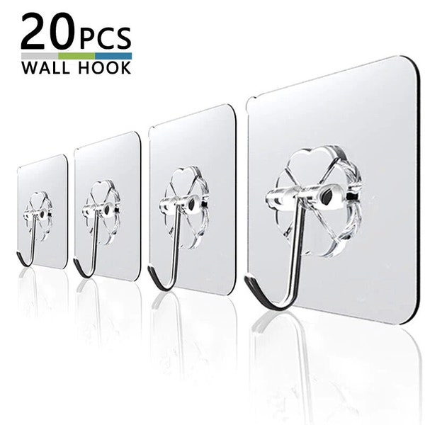 20Pcs Transparent Strong Self Adhesive Door Wall Hangers Hooks Suction Heavy Load Rack Cup Sucker for Kitchen Bathroom 6x6cm