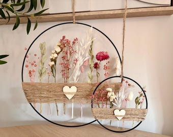 2x Trockenblumenkranz | Geschenkidee | Wandkranz | Fensterdeko | Metallring | Dekoring | Frühling | Trockenblumen | 30 cm + 15 cm