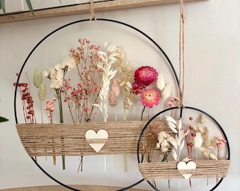 2x Trockenblumenkranz | Geschenkidee | Wandkranz | Fensterdeko | Metallring | Dekoring | Frühling | Trockenblumen | 30 cm + 15 cm