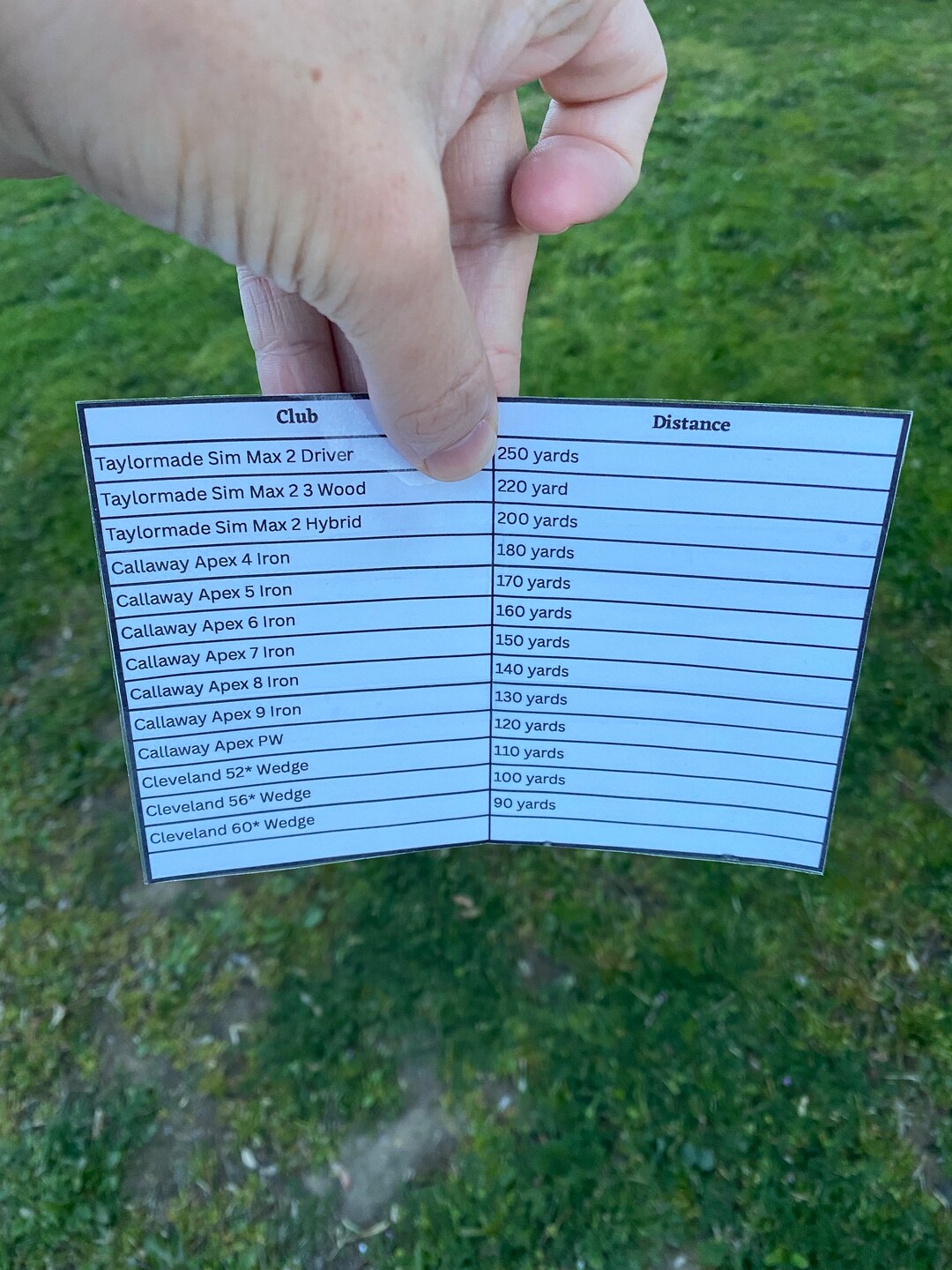Golf Club Distance Card Etsy