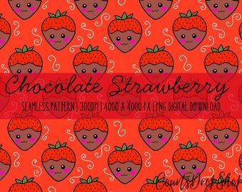 Seamless Chocolate Strawberry Kawaii Pattern, Digital Paper (PNG)