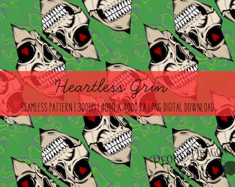 Heartless Grin Seamless Pattern PNG | Gothic Skull Digital Paper | Tattoo Flash Pattern | 4000x4000 PNG | Instant Download