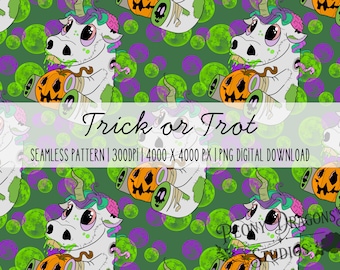 Trick or Trot Seamless Pattern PNG | Cute Halloween Unicorn Digital Paper | Spooky Unicorn Pattern | 4000x4000 PNG | Instant Download