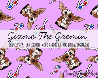 Retro Movie Night Seamless Pattern, Gremlin Creature, 3D Glasses Digital Paper (Digital Download)