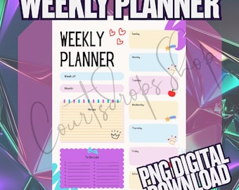 Kawaii Weekly Planner Printable | Pastel Colors (PNG Digital Download)