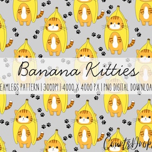 Naadloos Banana Kitty-patroon | Digitaal Kawaii-papier (download)