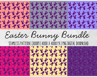 Seamless bundle Rabbit 6 Pattern, Easter Bunny Digital Paper (PNG)