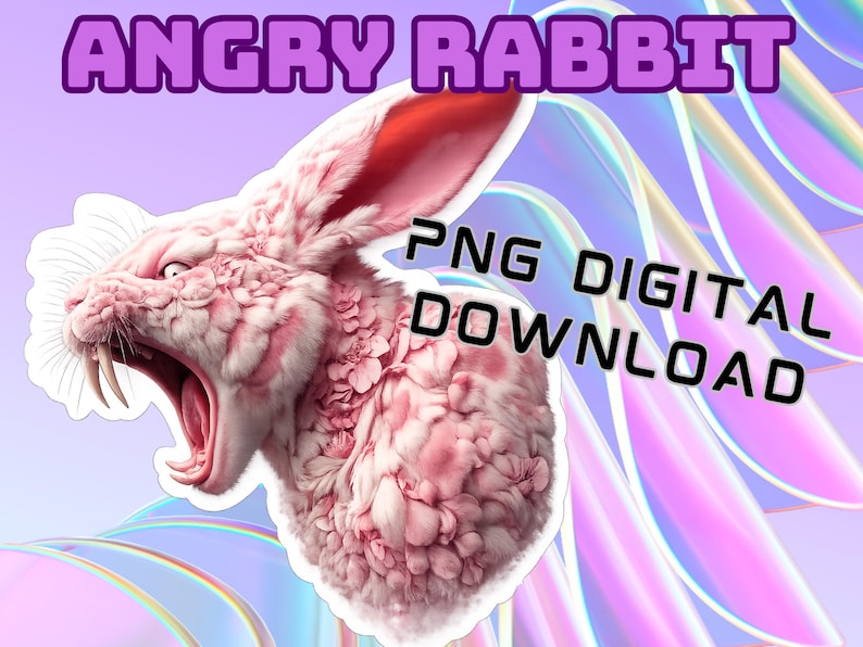 Angry Rabbit PNG Digital Download – Fierce Bunny Art, Holographic ...