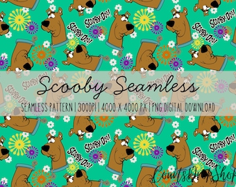Scooby Seamless Pattern PNG | Retro Cartoon Dog Digital | Orange Floral Seamless Print | 4000x4000 Sublimation Design | Instant Download