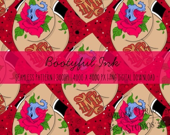 Bootyful Ink Seamless Pattern PNG | Funny Tattoo Butt Digital Paper | Alternative Tattoo Pattern | 4000x4000 PNG | Instant Download