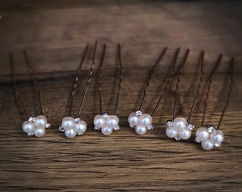 Set of 6 pearl and crystal rose gold hair pins, bridal hair pins, bride hair pins, bridesmaid hair pins, bridal accessory,hair pins, wedding