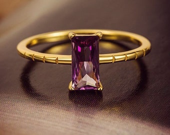 Vintage style amethyst statement ring, sterling silver gold plated ring, birthday gift, anniversary gift