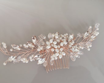 Rose gold pearl, crystal and rhinestone wedding comb, prom comb, bridesmaid comb, pearl comb, bridal hair accessory, bridesmaid hair comb