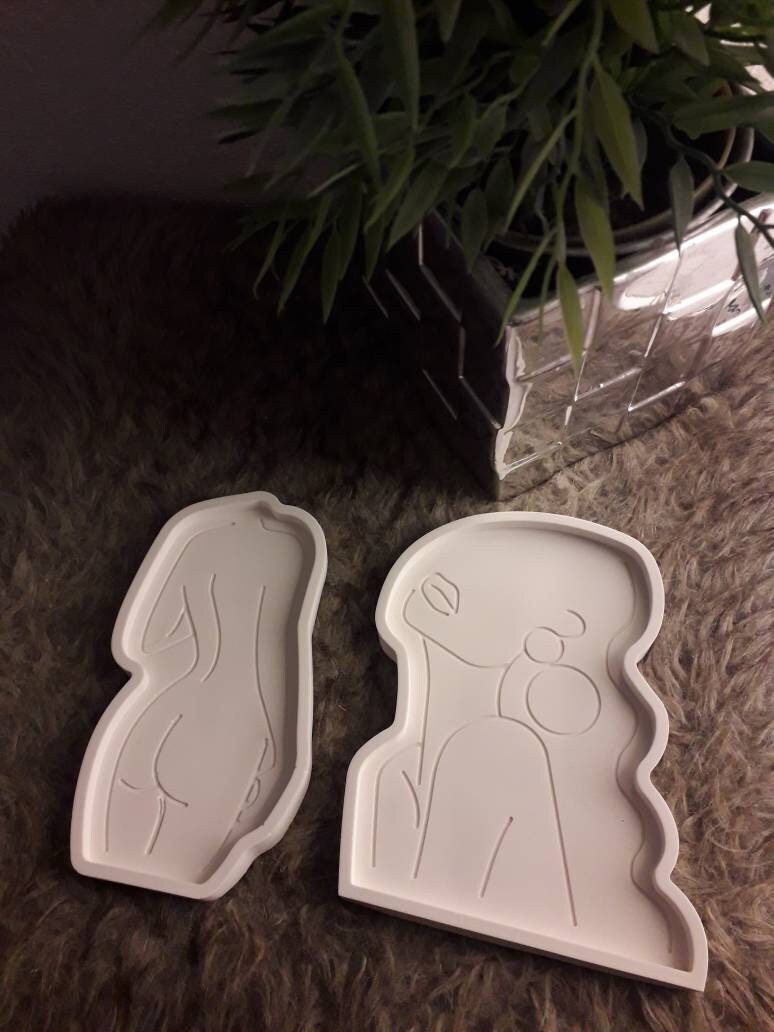 Lot de 2 Plateaux Décoratifs en Plâtre Blanc à Parfumer | Deux Coupelles Plate