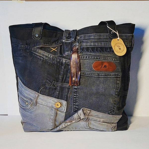 Jeans Shopper bolso de jeans reciclado, bolso de hombro de mezclilla robusto, sin bolso de cintura, sostenible, vintage, Big Jag, bolso de playa de jeans