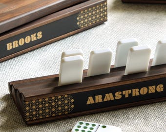 Personalisierte Domino-Halter-Racks für mexikanischen Zug & Hühnerfuß, 2er-Set, DOMINOES NICHT ENTHALTEN