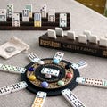 Personalized Domino Mexican Train Hub Set: Engraved Wooden Racks, Hub, 9 Colored Stones, DOMINOES NOT INCLUDED