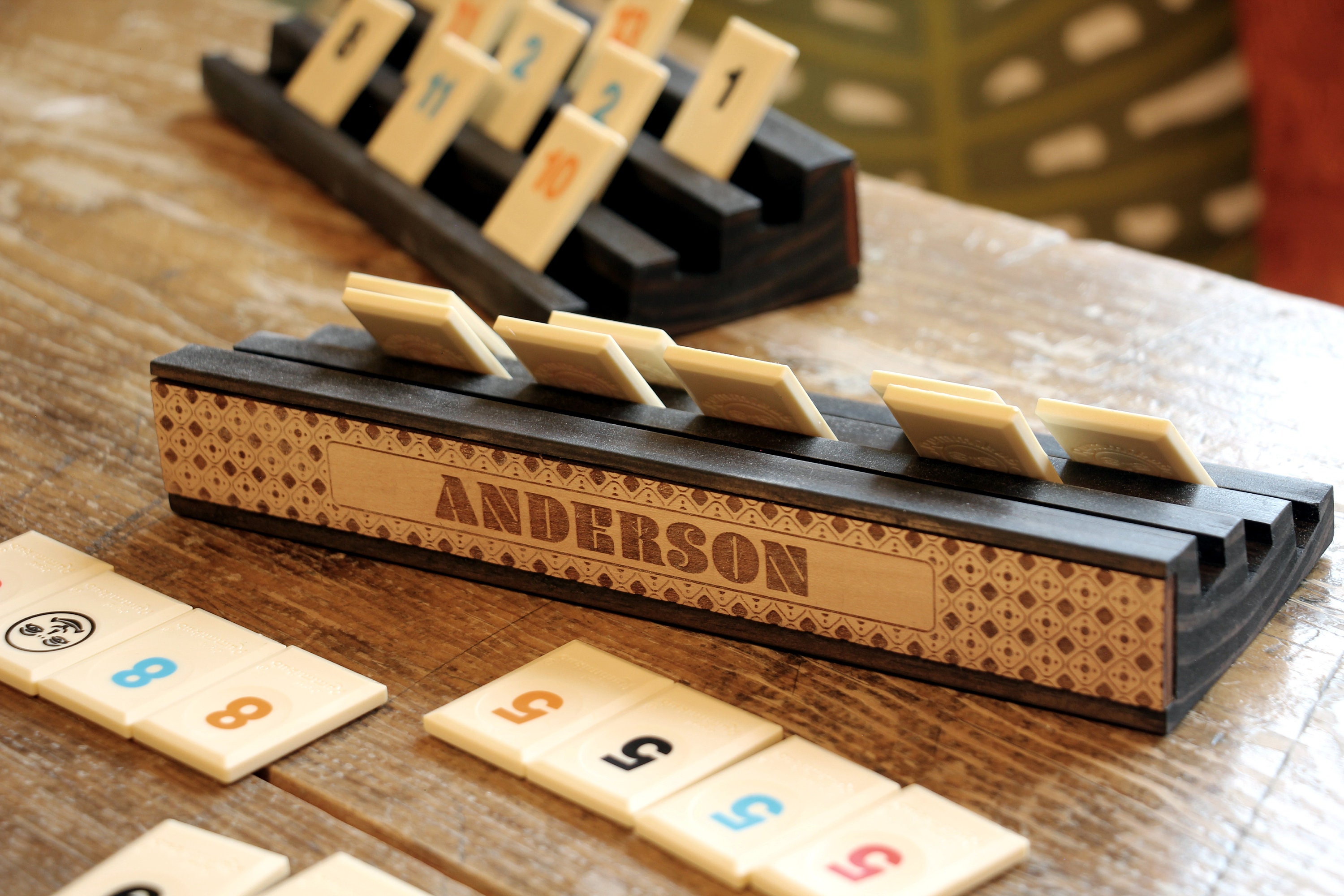 Personalized Wooden Domino Racks: Engraved Tile Holders, Multiple ...