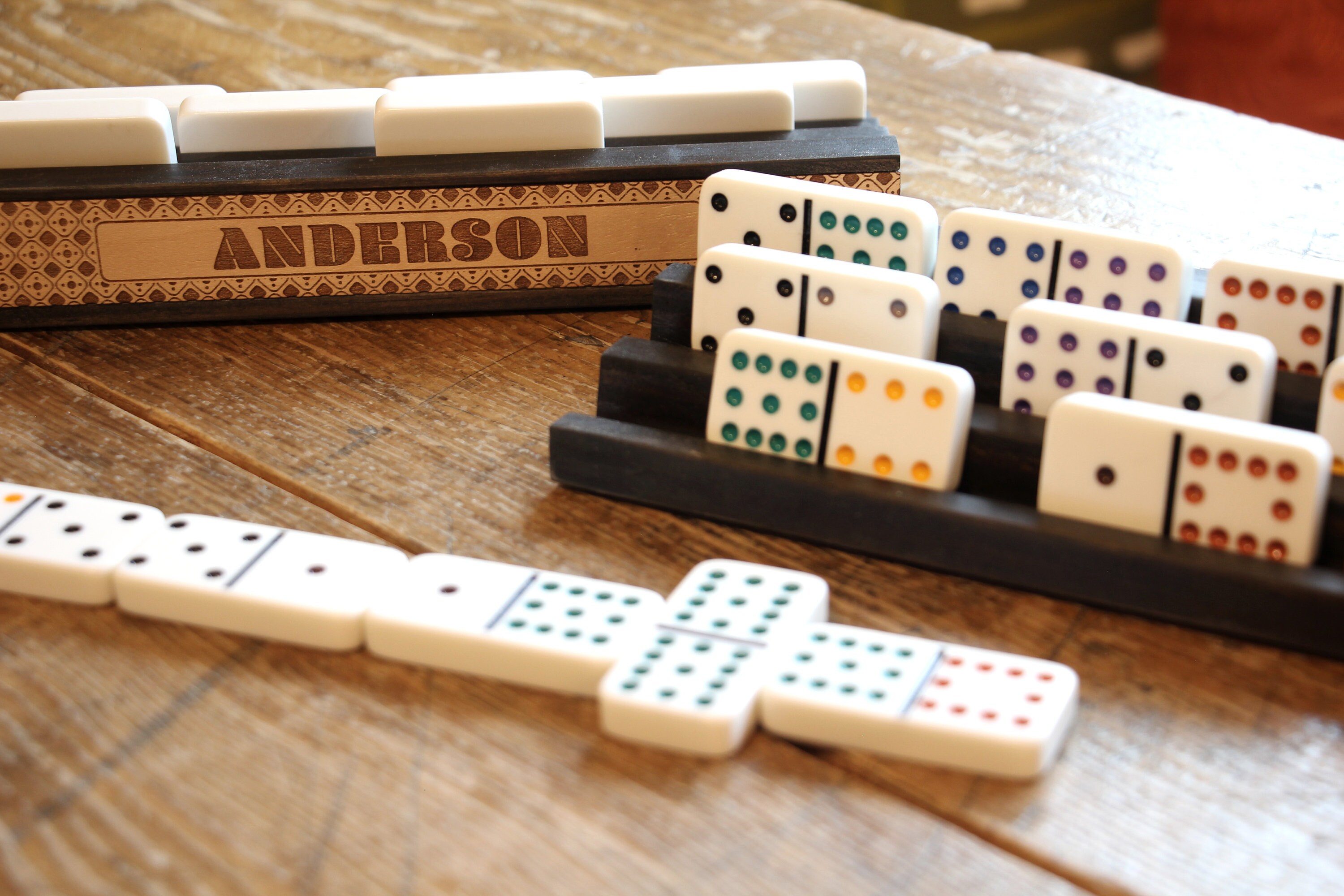 Personalized Wooden Domino Racks: Engraved Tile Holders, Multiple ...