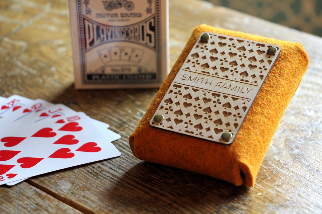 Personalized Playing Card Case. Custom Deck of Cards Wool Felt Box