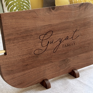 Personalized charcuterie wooden serving tray, gold handles. Unique Mother's Day gift. Realtor thank-you housewarming gift