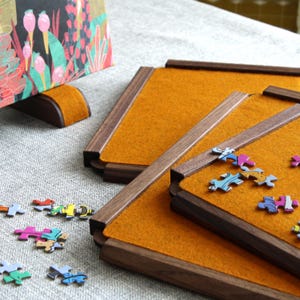 Set of 3 Personalized Walnut Puzzle Sorting Trays, Nesting Organizer with Color Felt Lining,  PUZZLE NOT INCLUDED