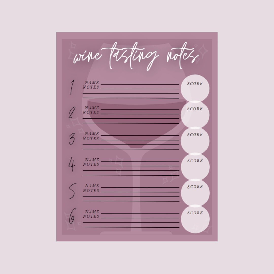 Wine Sticky Notes Wine Tasting Notes (mauve) | Printable Scorecard | Six Wines | Instant ...