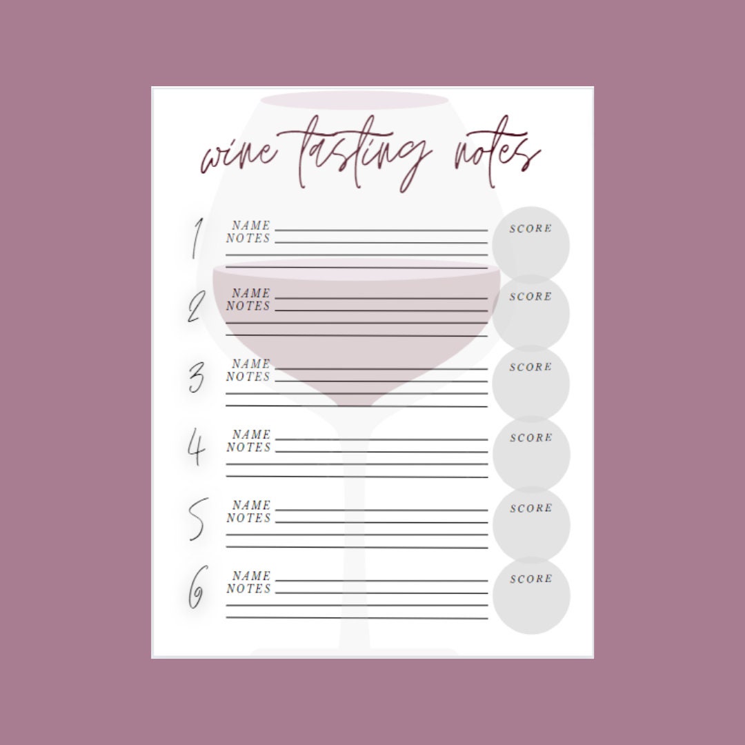 Wine Tasting Notes (white) | Printable Scorecard | Six Wines | Instant ...